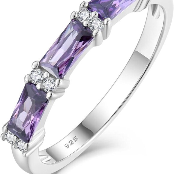 Sterling Silver Stackable Ring with Dainty Birthstones - Sizes 5-10 Available